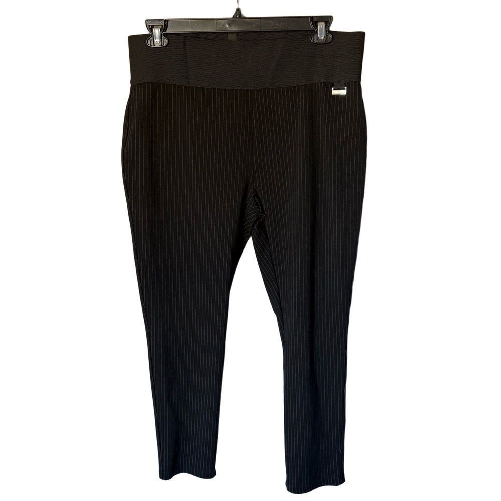 Calvin Klein Womens Pull-On Pants 1X Black Pinstripe Elastic Waist Career